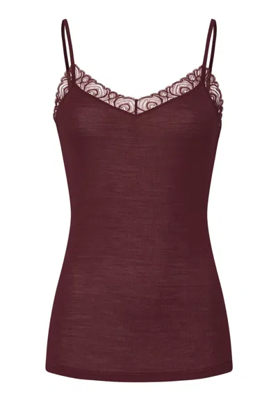 Hanro Woolen Lace Lace Trim Wool And Silk Camisole In Burgundy