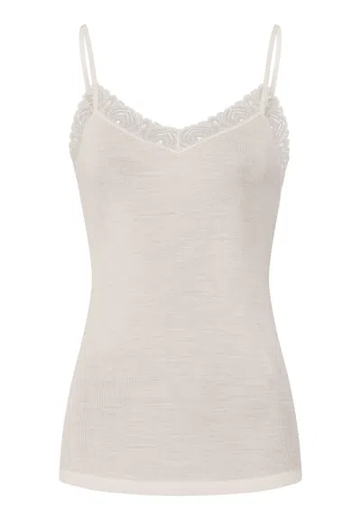 Hanro Woolen Lace Lace Trim Wool And Silk Camisole In Misty White