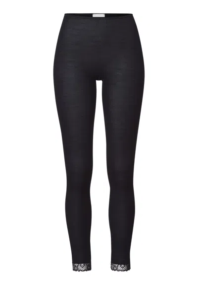 Hanro Woolen Lace Lace Trim Wool And Silk Leggings In Black