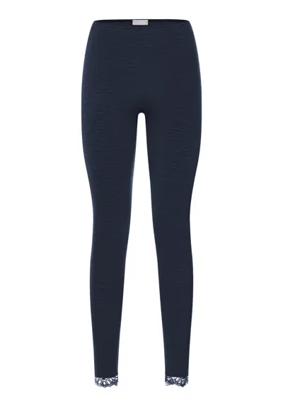 Hanro Woolen Lace Lace Trim Wool And Silk Leggings In Blue