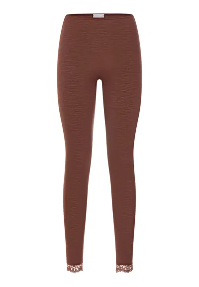 Hanro Woolen Lace Lace Trim Wool And Silk Leggings In Brown