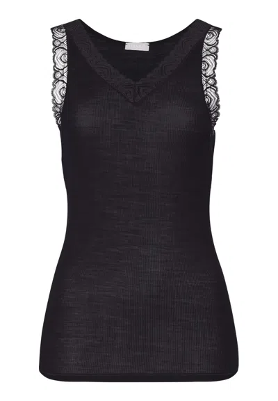 Hanro Woolen Lace Lace Trim Wool And Silk Tank Top In Black