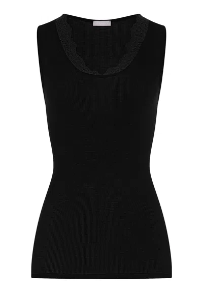 Hanro Woolen Lace Lace Trim Wool And Silk Tank Top In Black