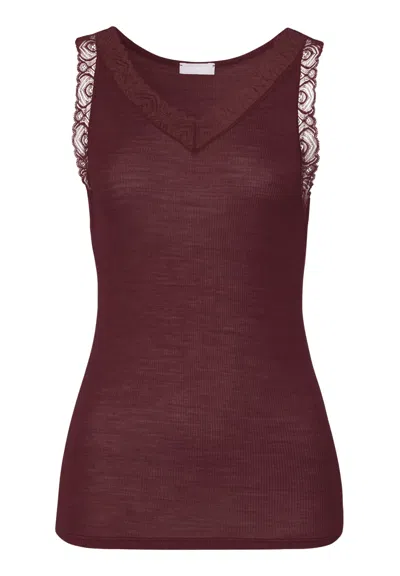 Hanro Woolen Lace Lace Trim Wool And Silk Tank Top In Brown