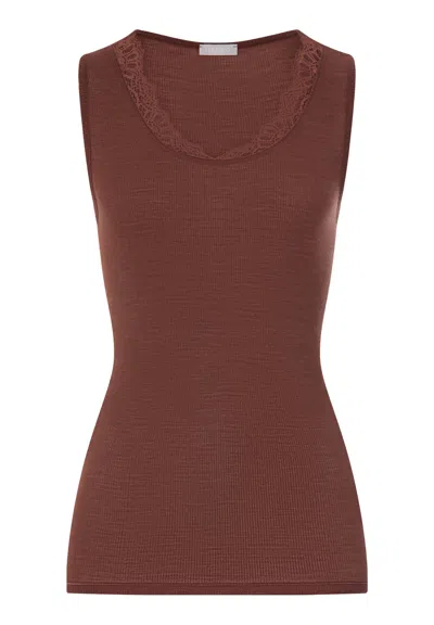 Hanro Woolen Lace Lace Trim Wool And Silk Tank Top In Brown