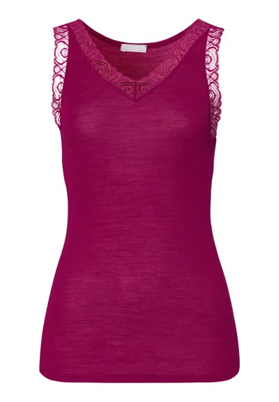 Hanro Woolen Lace Lace Trim Wool And Silk Tank Top In Pink