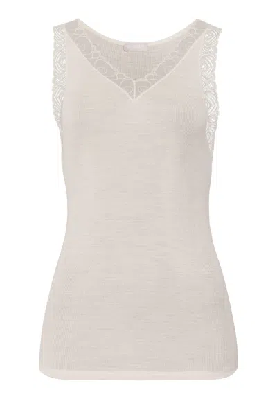 Hanro Woolen Lace Lace Trim Wool And Silk Tank Top In White