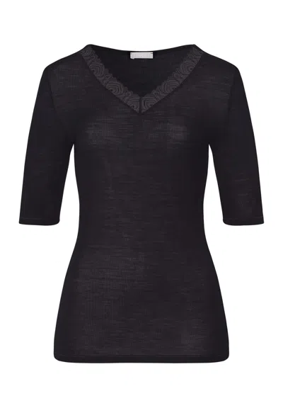 Hanro Woolen Lace Lace Trim Wool And Silk Top In Black