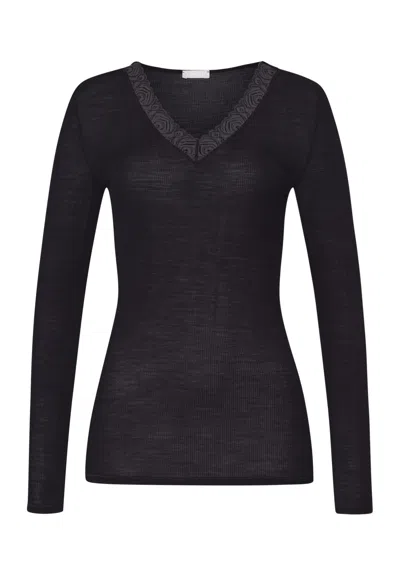 Hanro Woolen Lace Lace Trim Wool And Silk Top In Black