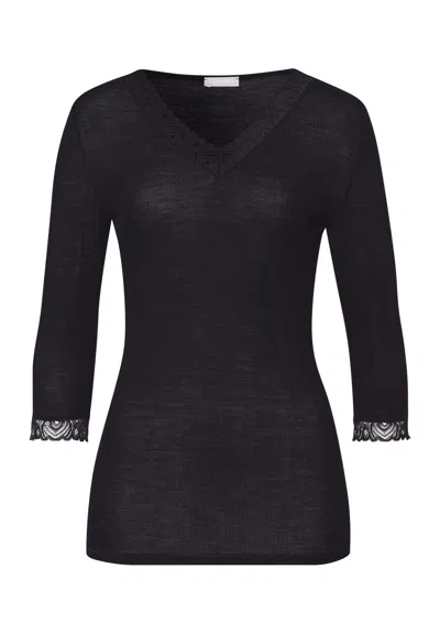 Hanro Woolen Lace Lace Trim Wool And Silk Top In Black