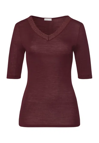 Hanro Woolen Lace Lace Trim Wool And Silk Top In Burgundy