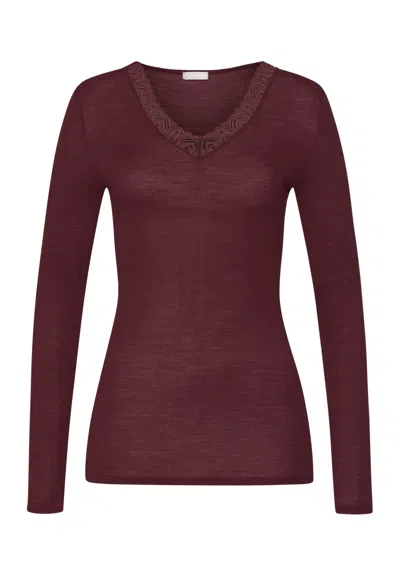 Hanro Woolen Lace Lace Trim Wool And Silk Top In Burgundy
