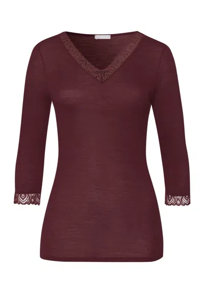Hanro Woolen Lace Lace Trim Wool And Silk Top In Burgundy