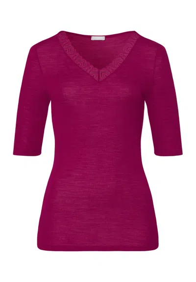 Hanro Woolen Lace Lace Trim Wool And Silk Top In Pink