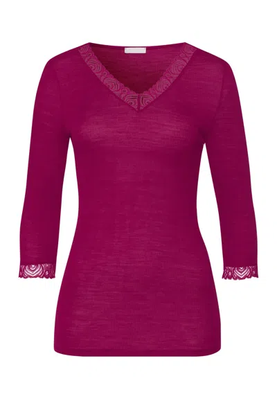 Hanro Woolen Lace Lace Trim Wool And Silk Top In Pink