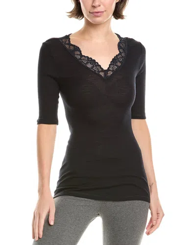 Hanro Woolen Lace Wool & Silk-blend Fitted Top In Black