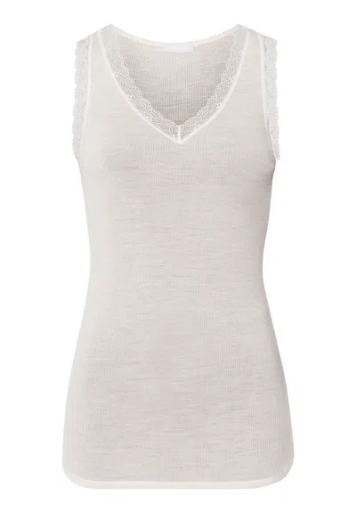 Hanro Woolen Lace Wool And Silk Tank Top In Vanilla