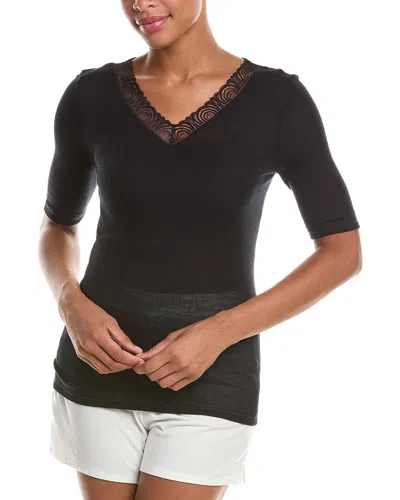 Hanro Woolen Lace Wool & Silk-blend Top In Black