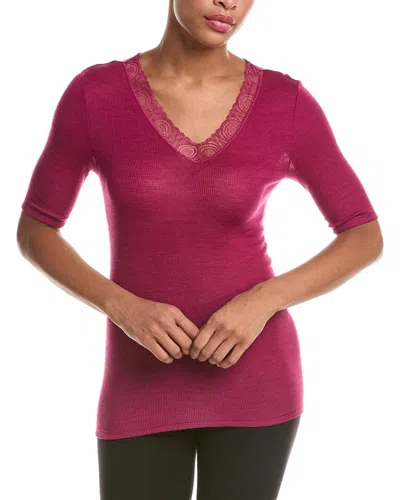 Hanro Woolen Lace Wool & Silk-blend Top In Pink