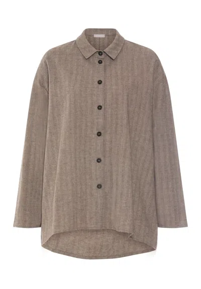 Hanro Woolen Luxury Button Front Cotton Blend Flannel Shirt In Earthy Woven