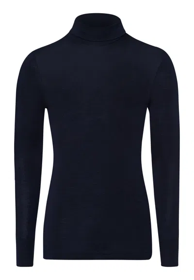 Hanro Woolen Silk M Wool And Silk Turtleneck In Blue