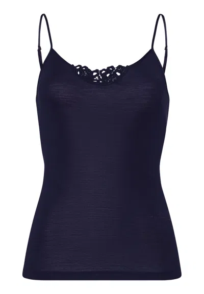 Hanro Woolen Silk W Wool And Silk Embroidered Camisole In Black