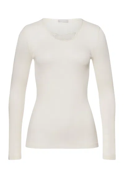 Hanro Woolen Silk W Wool And Silk Embroidered Top In White
