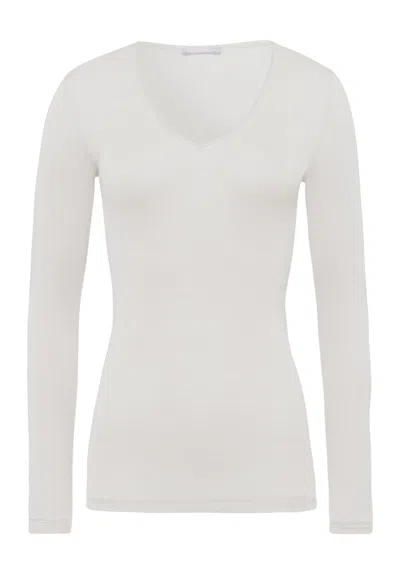 Hanro Woolen Silk W Wool And Silk V-neck Fitted Top In White