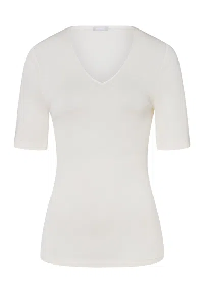 Hanro Woolen Silk W Wool And Silk V-neck Top In White