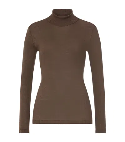 Hanro Wool-silk Funnel-neck Top In Brown