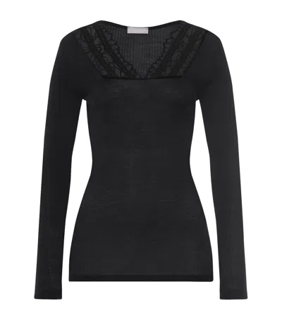 Hanro Wool-silk Lace-v-neck Top In Gray