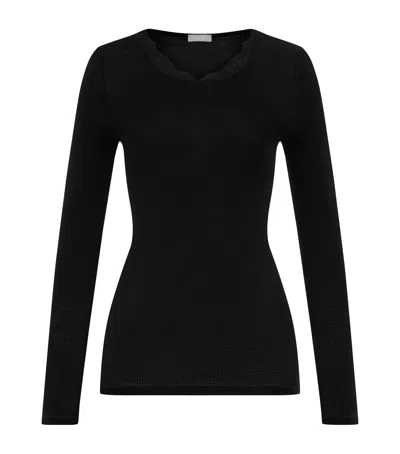 Hanro Wool-silk Long-sleeve T-shirt In Black