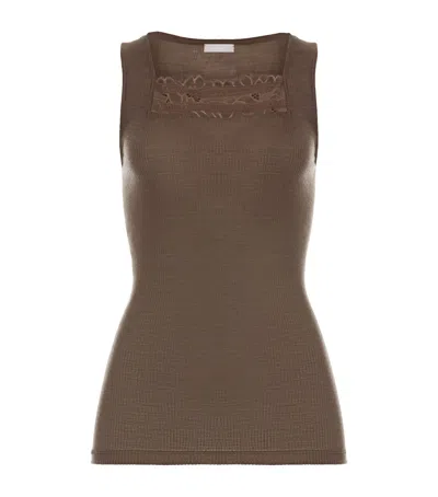 Hanro Wool-silk Square-neck Tank Top In Brown