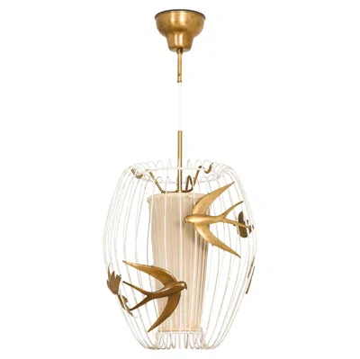 Pre-owned Hans Bergström Ceiling Lamp In Cage-shaped Frame In Lacquered Metal By , 1940's In White