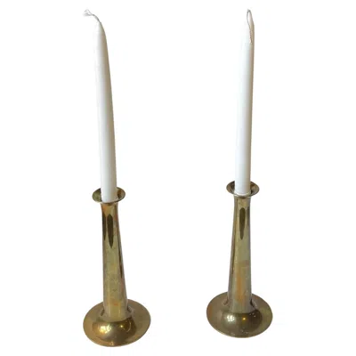Pre-owned Hans Bølling Midcentury Fanfare Brass Candlesticks By Hans Bolling For Torben Ørskov, 1960s In Brown