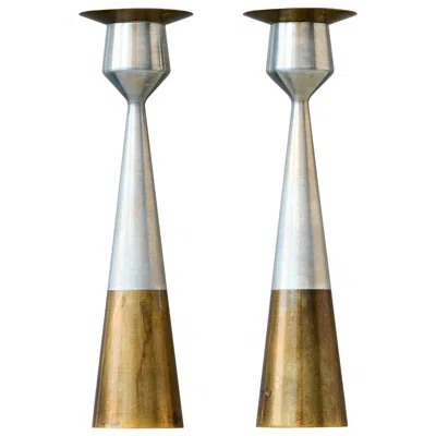 Pre-owned Hans Bolling Pair Of Scandinavian Mid-century Brass & Aluminium Candlesticks. Denmark, 1960s. In Sand