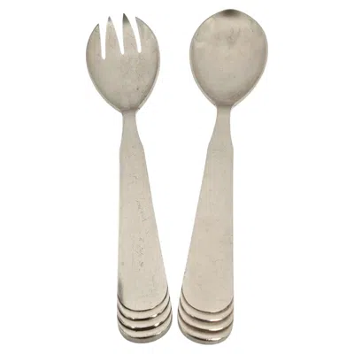 Pre-owned Hans Hansen Denmark Sterling Silver Salad Fork & Spoon Serving Set #23227 In Multi