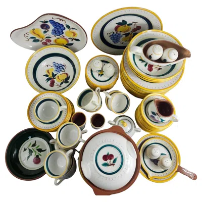 Pre-owned Hans Stangl Mid-century Modern Large Set Stangl Pottery Dinnerware W Serving Pieces 107 Pcs In Sand