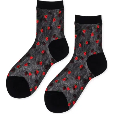 Hansel From Basel Baby Strawberry Sheer Crew Socks In Black