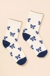 Hansel From Basel Boucle Bow Ivory And Navy Crew Socks In White