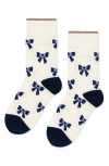 Hansel From Basel Boucle Bow Ivory And Navy Crew Socks In Ivory