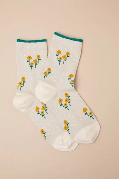 Hansel From Basel Bountiful Bouquet Pale Blue Crew Socks In Multi