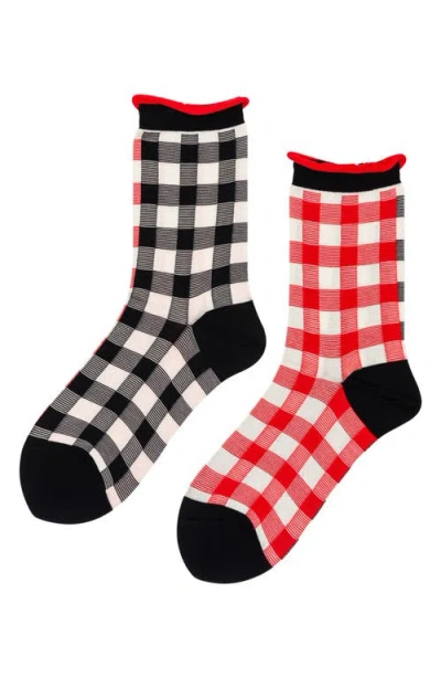 Hansel From Basel Colorblock Gingham Crew Socks In Red