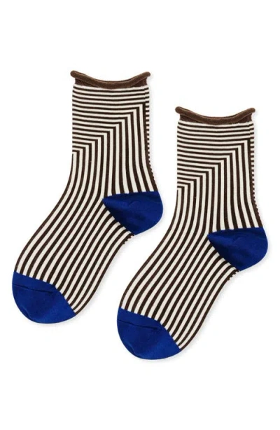 Hansel From Basel Corbusier Stripe Crew Socks In Blue