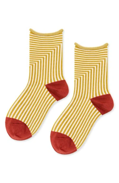 Hansel From Basel Corbusier Stripe Crew Socks In Gold