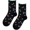 Hansel From Basel Dottie Floral Cotton Blend Crew Socks In Black