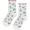 Hansel From Basel Dottie Floral Cotton Blend Crew Socks In White