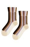 Hansel From Basel Festival Stripe Sheer Crew Socks In Beige