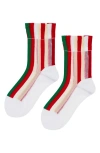 Hansel From Basel Festival Stripe Sheer Crew Socks In White
