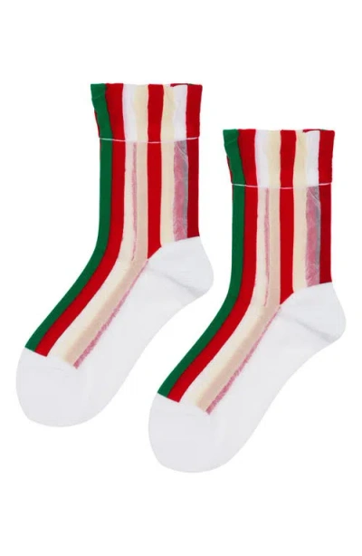 Hansel From Basel Festival Stripe Sheer Crew Socks In White